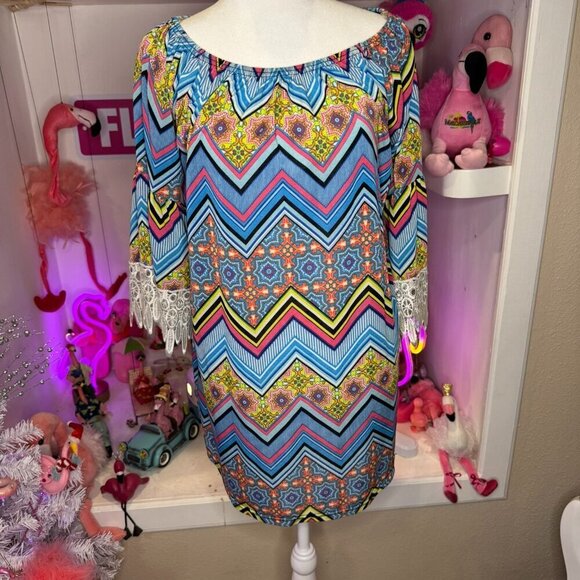 Boho Festival Top L/XL Multicolored Tunic - Picture 1 of 3